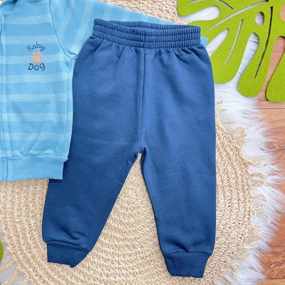 Conj. Jaqueta Baby Dog com capuz e Calça de Moletom - Azul